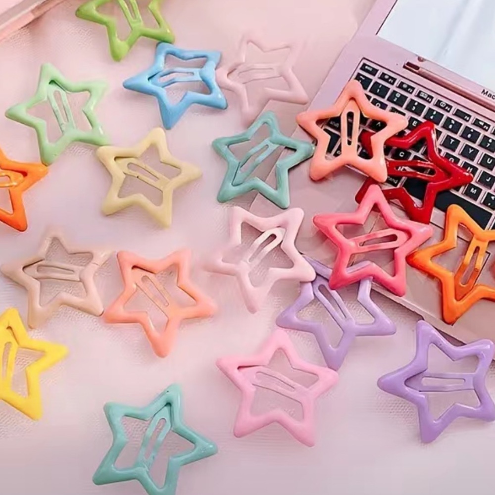 Star shaped colorful barrettes - 10 pack